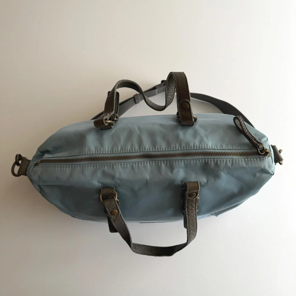 Liebeskin Berlin Nylon and Leather Sachel Hobo Powder Blue Taupe Bag Purse